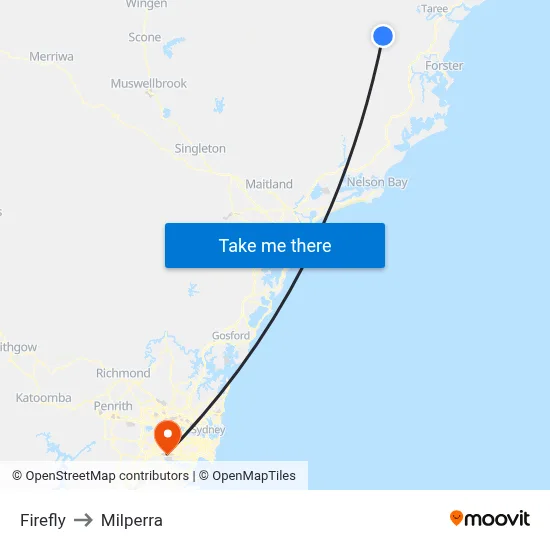 Firefly to Milperra map