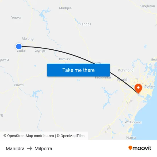 Manildra to Milperra map