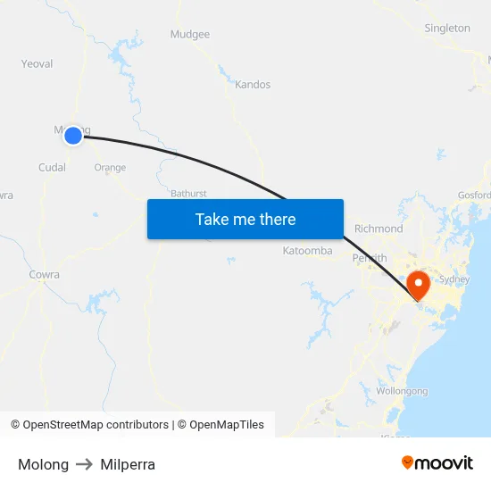 Molong to Milperra map
