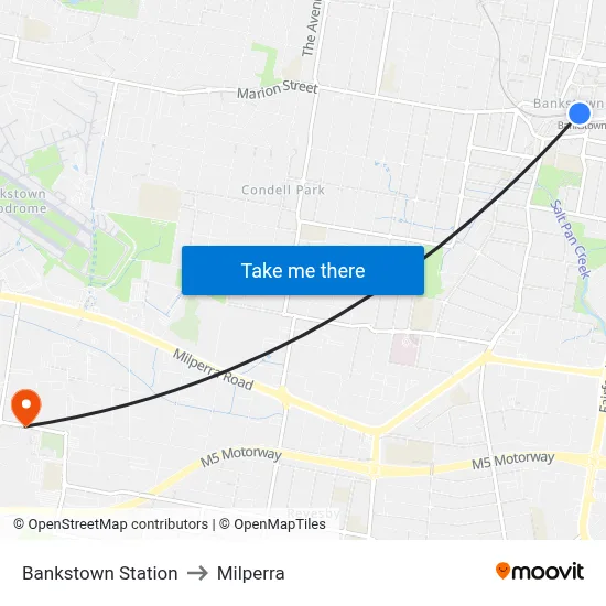 Bankstown Station to Milperra map