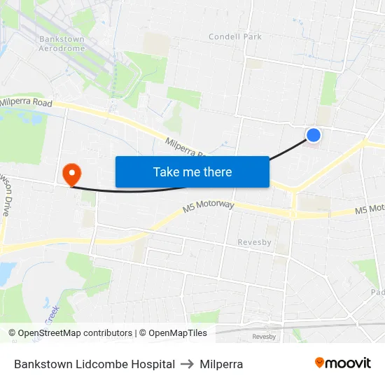 Bankstown Lidcombe Hospital to Milperra map