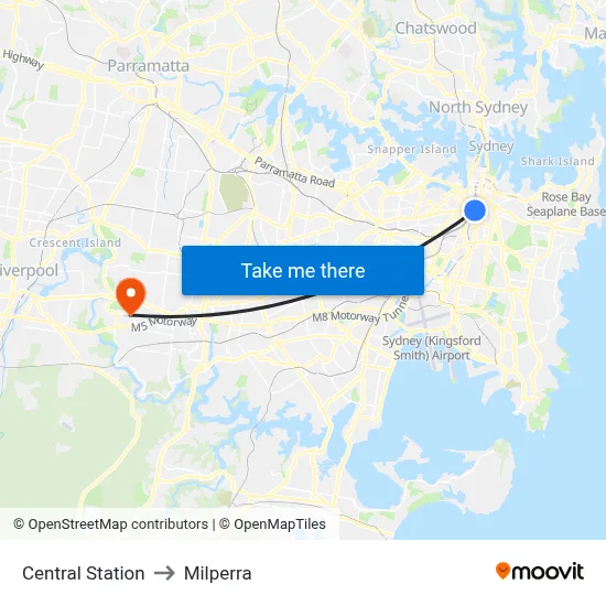 Central Station to Milperra map