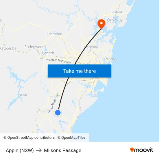 Appin (NSW) to Milsons Passage map