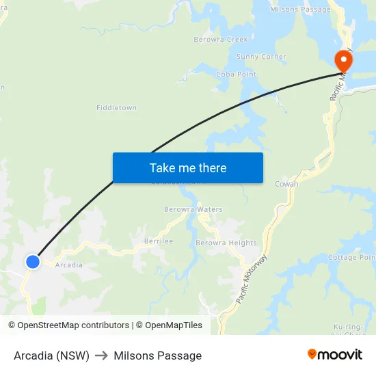 Arcadia (NSW) to Milsons Passage map