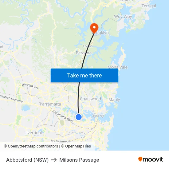 Abbotsford (NSW) to Milsons Passage map