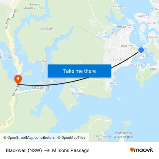Blackwall (NSW) to Milsons Passage map