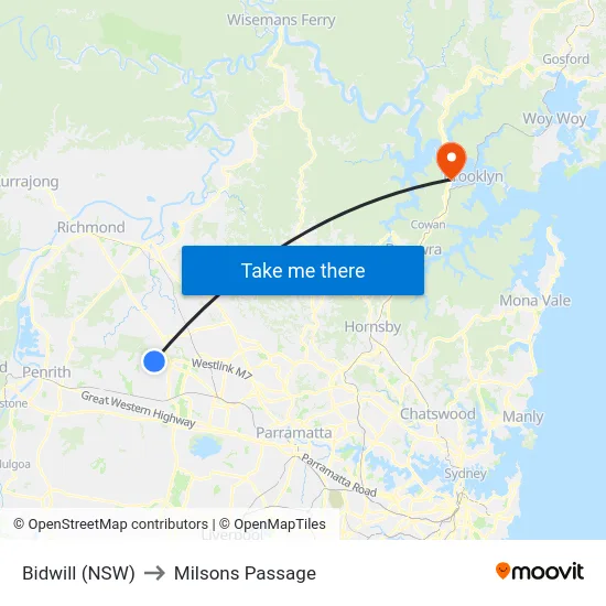 Bidwill (NSW) to Milsons Passage map