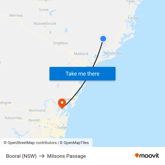 Booral (NSW) to Milsons Passage map