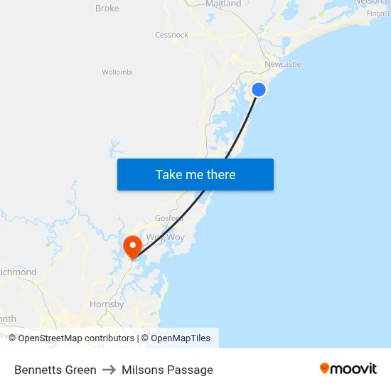 Bennetts Green to Milsons Passage map