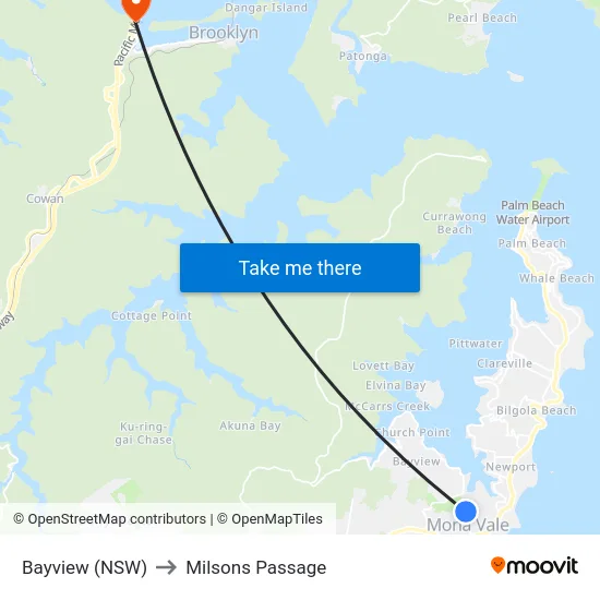 Bayview (NSW) to Milsons Passage map
