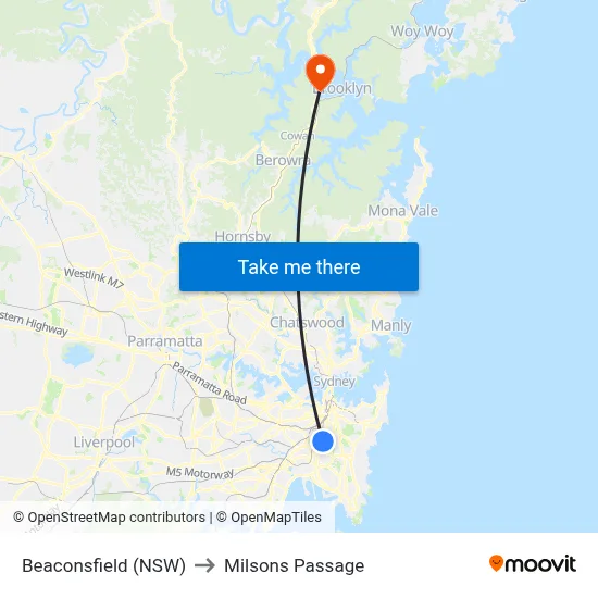 Beaconsfield (NSW) to Milsons Passage map