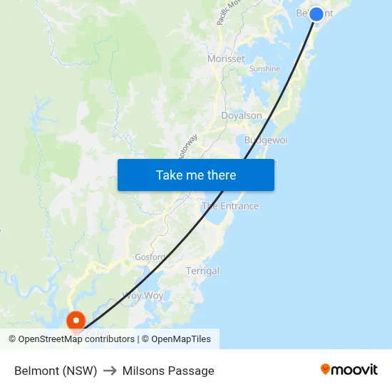 Belmont (NSW) to Milsons Passage map
