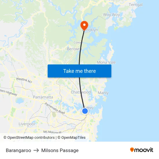 Barangaroo to Milsons Passage map