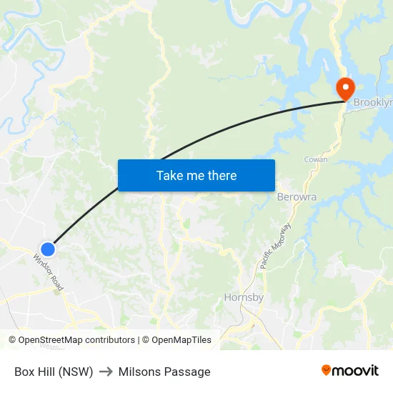 Box Hill (NSW) to Milsons Passage map