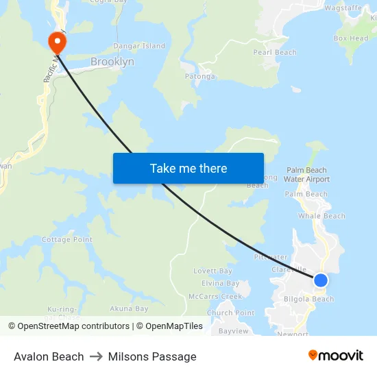 Avalon Beach to Milsons Passage map
