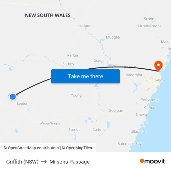 Griffith (NSW) to Milsons Passage map