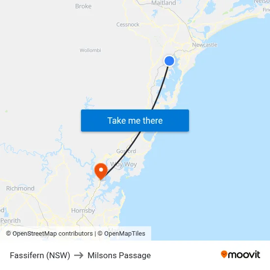 Fassifern (NSW) to Milsons Passage map