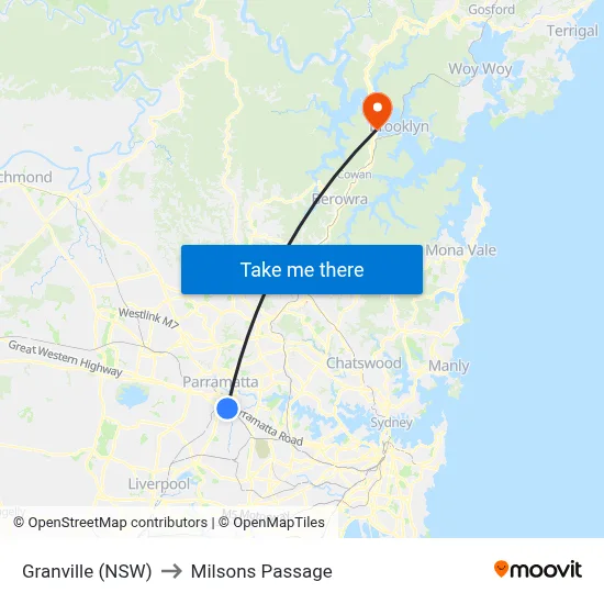 Granville (NSW) to Milsons Passage map