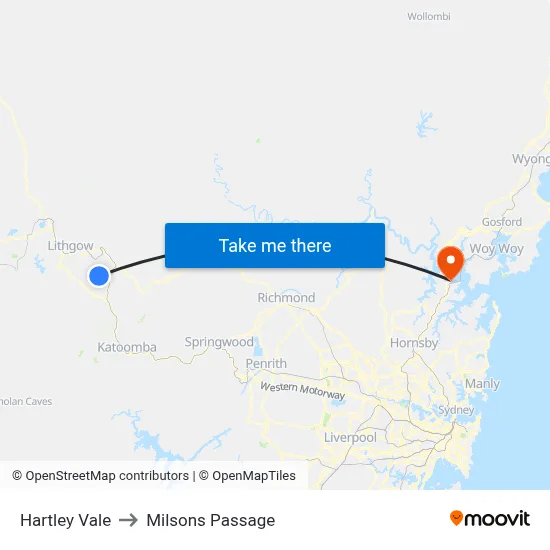 Hartley Vale to Milsons Passage map