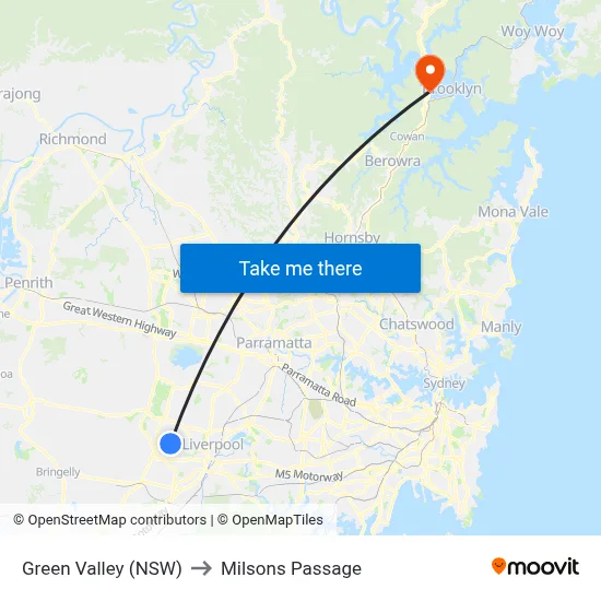 Green Valley (NSW) to Milsons Passage map