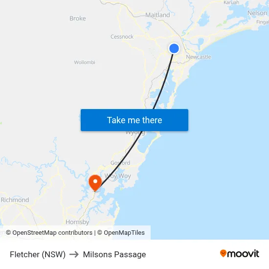 Fletcher (NSW) to Milsons Passage map