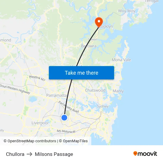 Chullora to Milsons Passage map