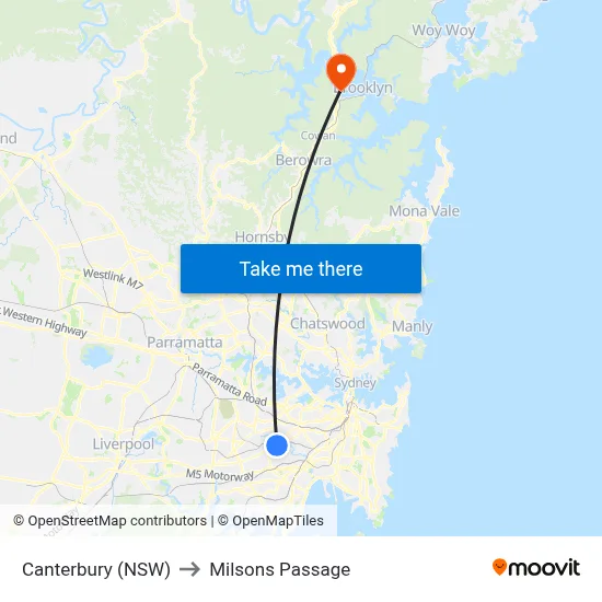 Canterbury (NSW) to Milsons Passage map