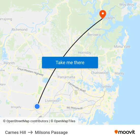 Carnes Hill to Milsons Passage map