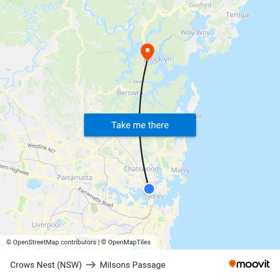Crows Nest (NSW) to Milsons Passage map