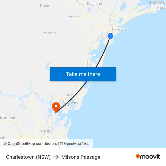 Charlestown (NSW) to Milsons Passage map