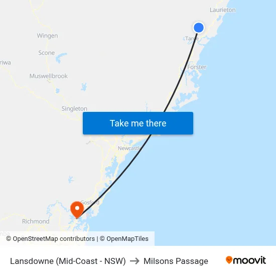 Lansdowne (Mid-Coast - NSW) to Milsons Passage map