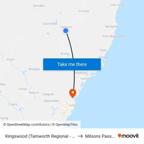 Kingswood (Tamworth Regional - NSW) to Milsons Passage map