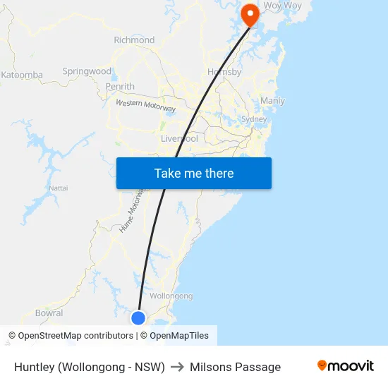 Huntley (Wollongong - NSW) to Milsons Passage map
