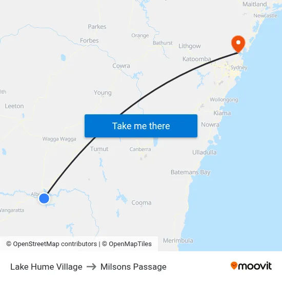 Lake Hume Village to Milsons Passage map