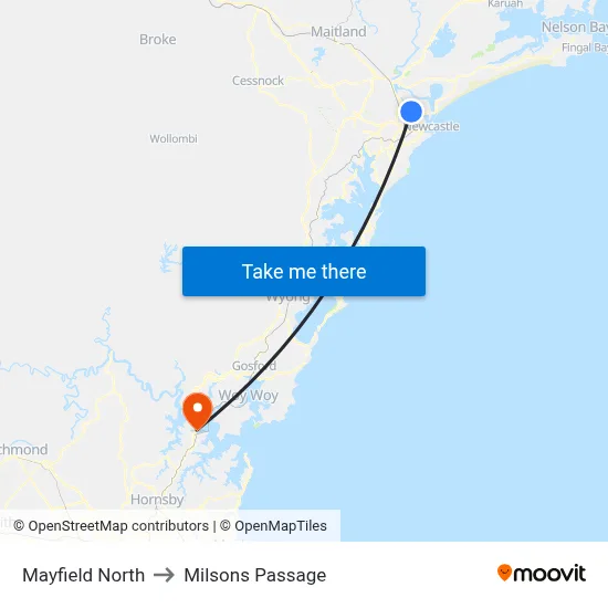 Mayfield North to Milsons Passage map
