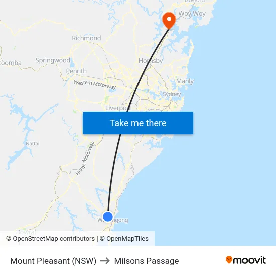 Mount Pleasant (NSW) to Milsons Passage map