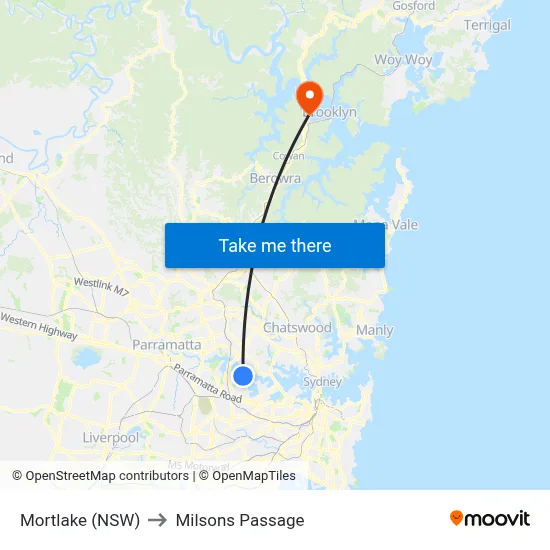 Mortlake (NSW) to Milsons Passage map