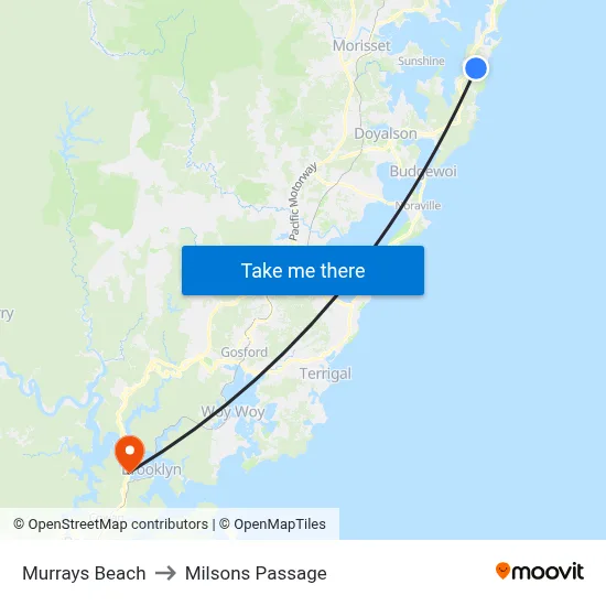Murrays Beach to Milsons Passage map