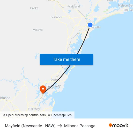 Mayfield (Newcastle - NSW) to Milsons Passage map