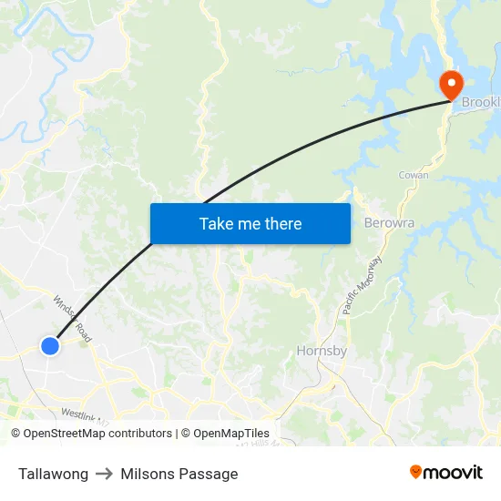 Tallawong to Milsons Passage map