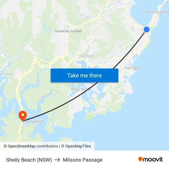 Shelly Beach (NSW) to Milsons Passage map