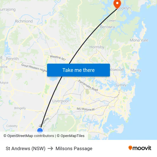 St Andrews (NSW) to Milsons Passage map