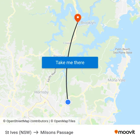 St Ives (NSW) to Milsons Passage map