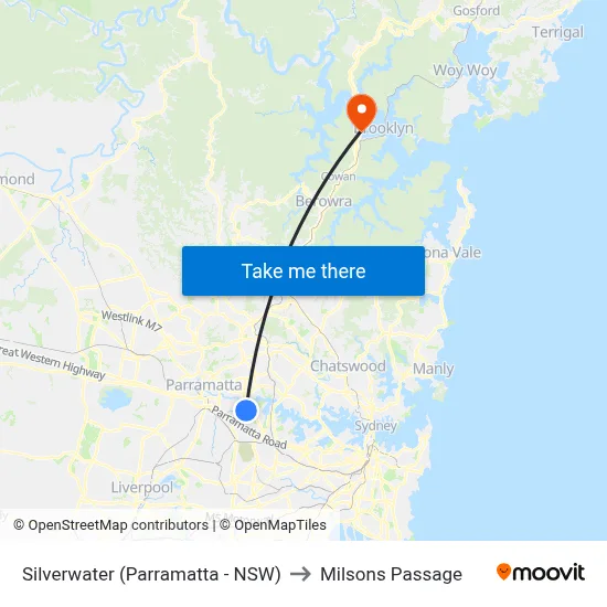 Silverwater (Parramatta - NSW) to Milsons Passage map