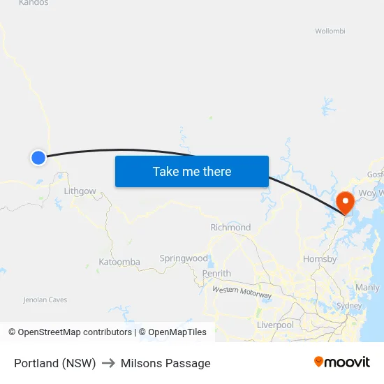Portland (NSW) to Milsons Passage map