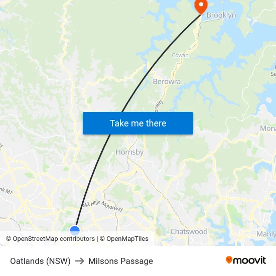 Oatlands (NSW) to Milsons Passage map