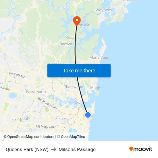 Queens Park (NSW) to Milsons Passage map