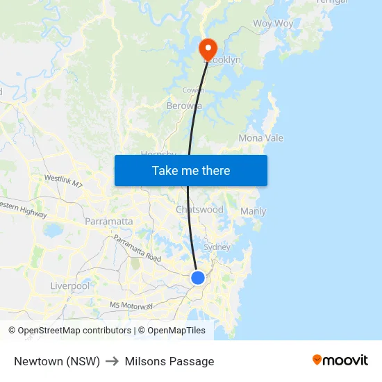 Newtown (NSW) to Milsons Passage map
