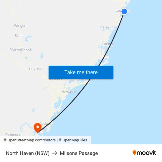 North Haven (NSW) to Milsons Passage map