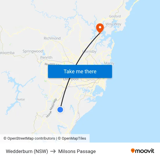 Wedderburn (NSW) to Milsons Passage map